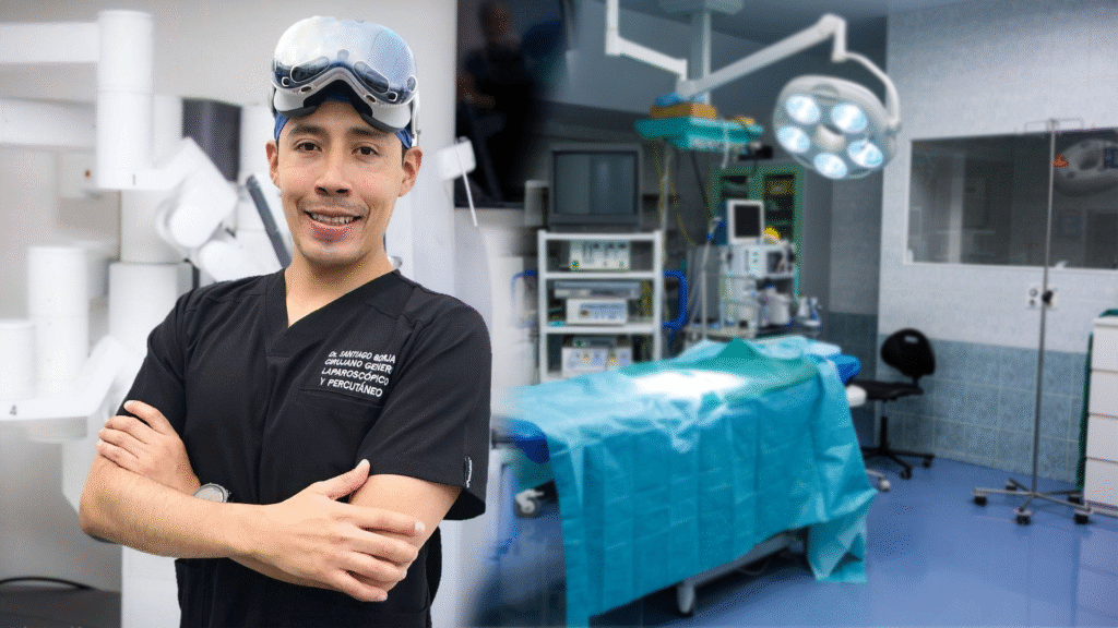 dr, cirujano percutáneo Santiago Borja operando con tecnología